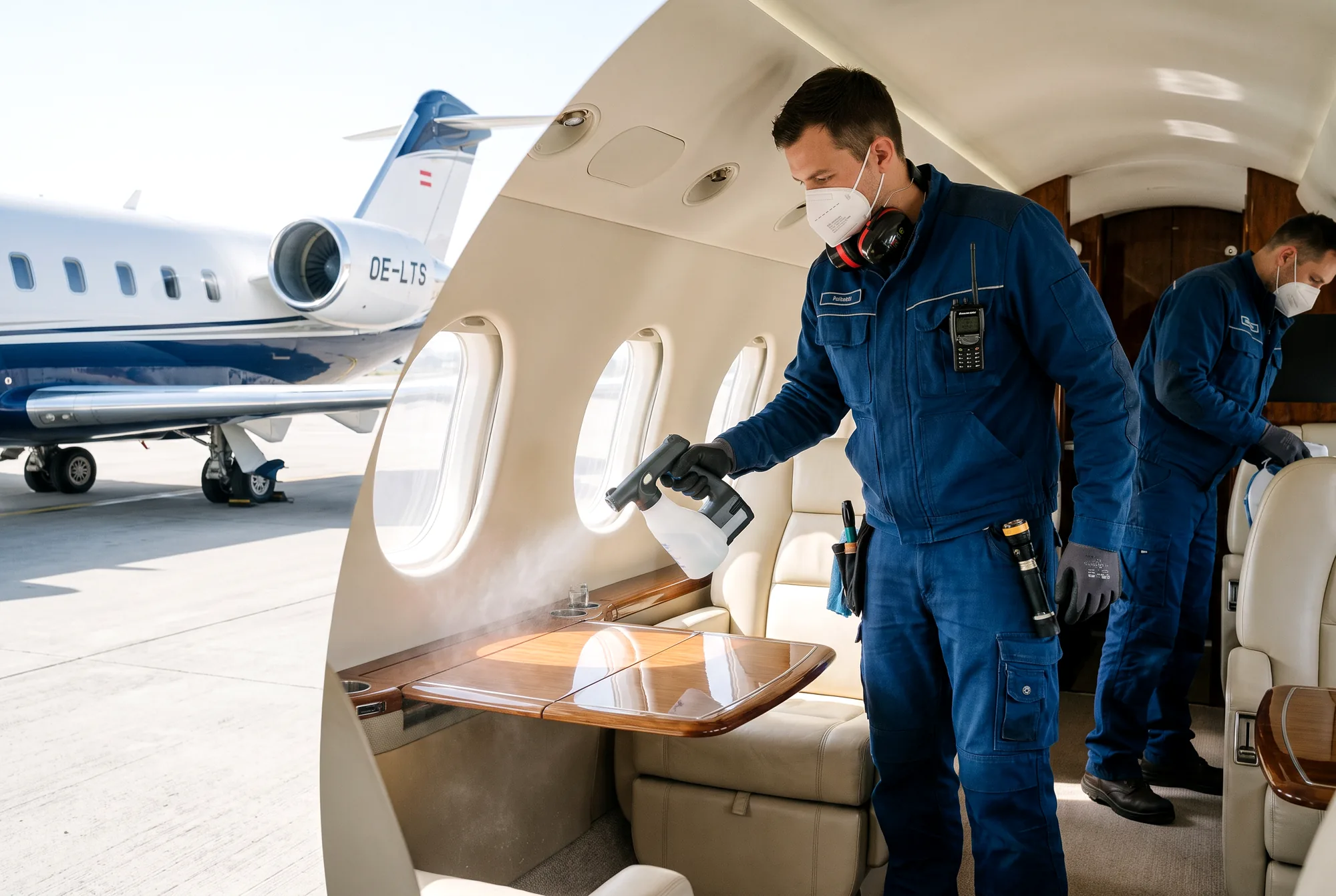 Cabin Disinfection: technician at work